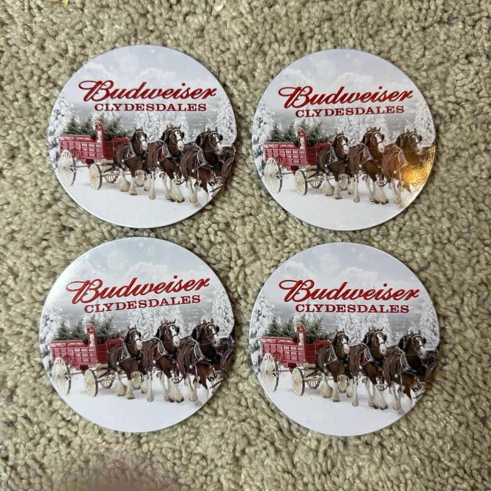 Budweiser Clydesdales Drink Coasters - Round - Cork Back  Set Of 4